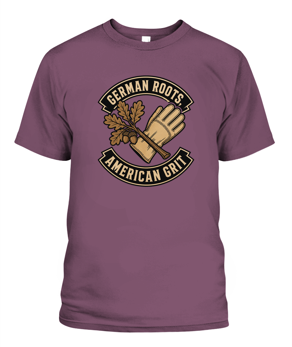 German Roots, American Grit — T-Shirt in Berry