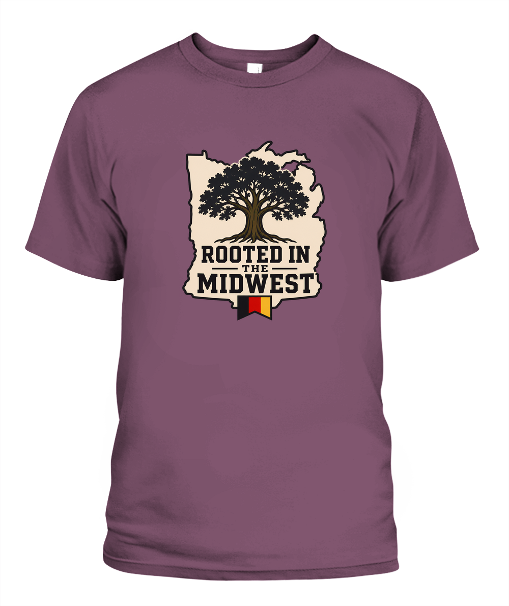 Rooted In The Midwest — T-Shirt in Berry