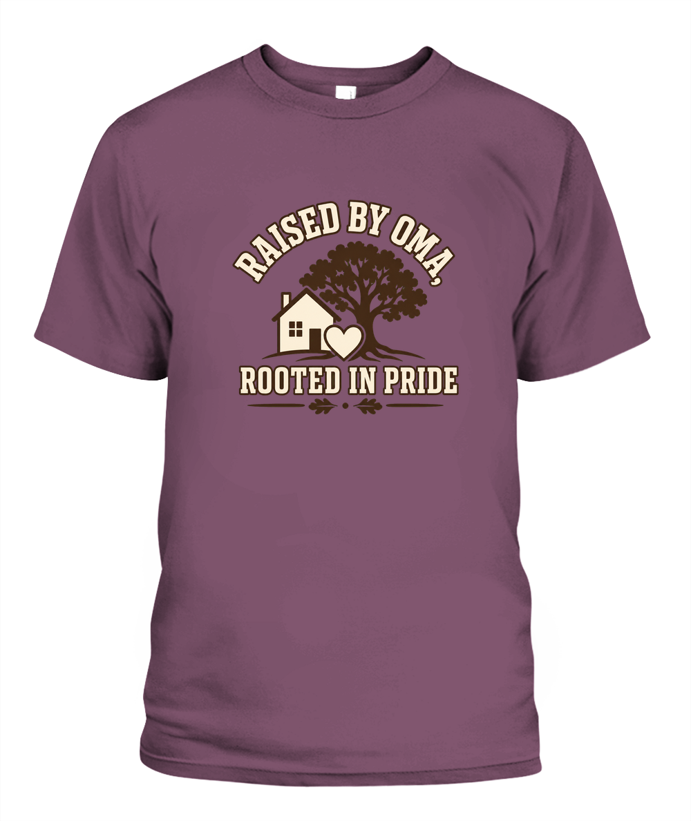 Raised By Oma, Rooted In Pride — T-Shirt in Berry