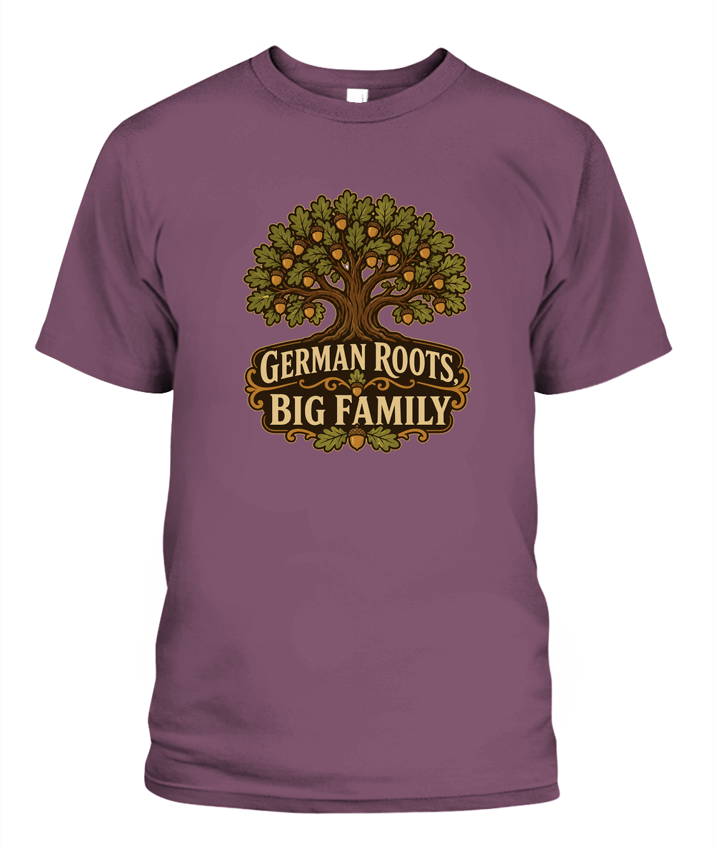 German Roots, Big Family — T-Shirt in Berry