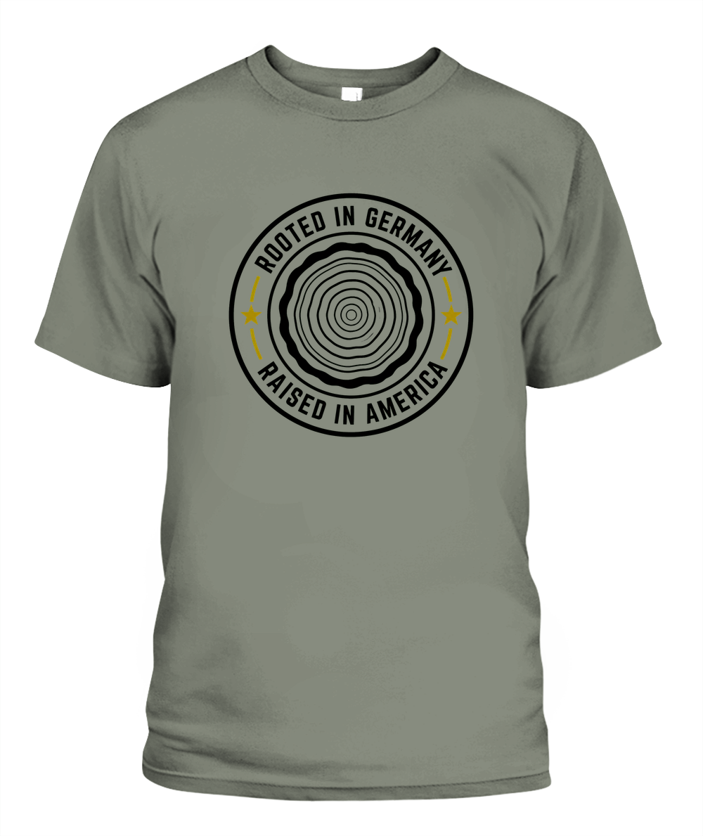 Rooted In Germany, Raised In America — T-Shirt in Moss