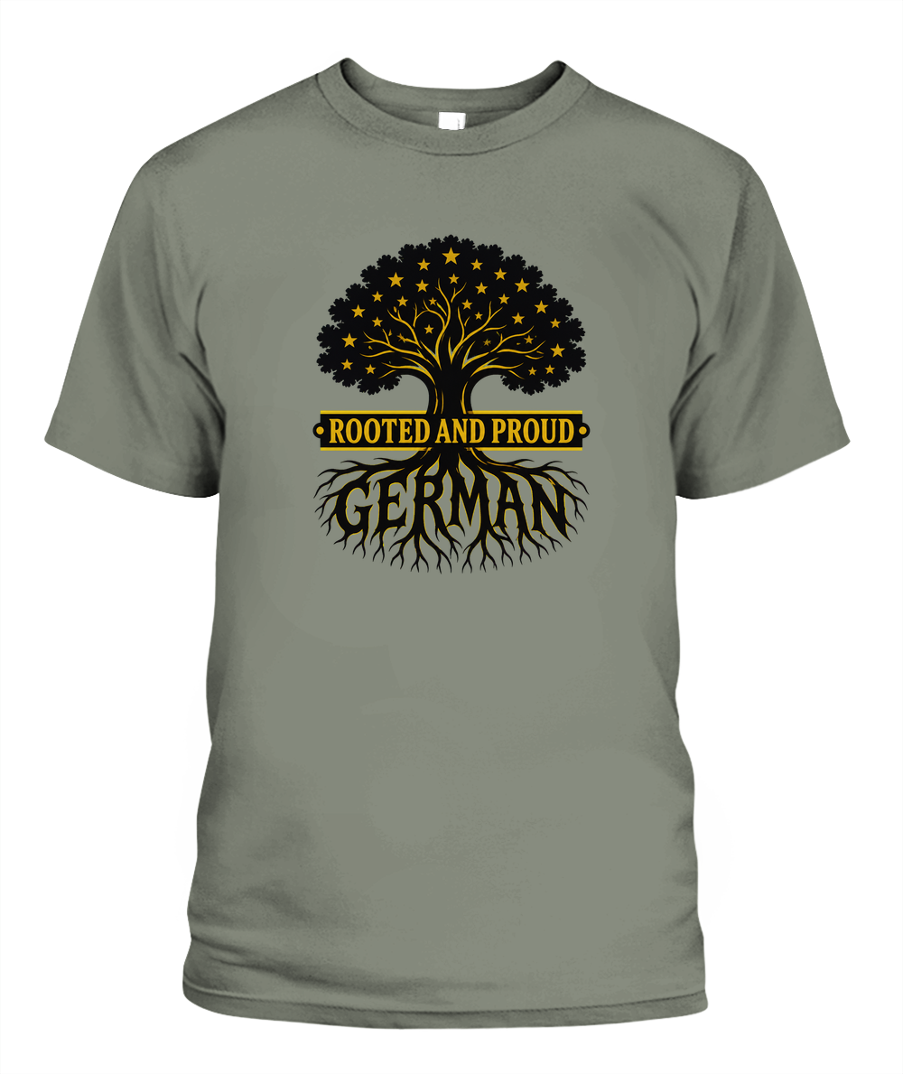 Rooted And Proud German — T-Shirt in Moss