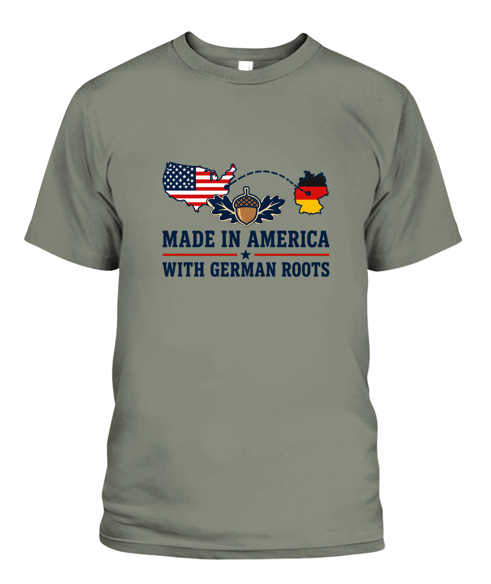 Made In America With German Roots — T-Shirt in Moss