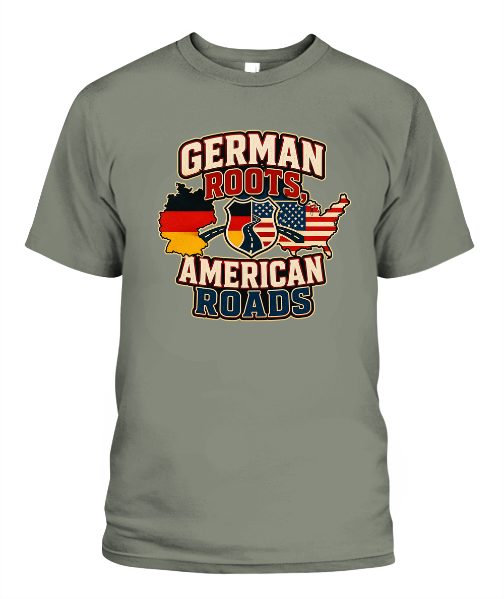 German Roots, American Roads — T-Shirt in Moss