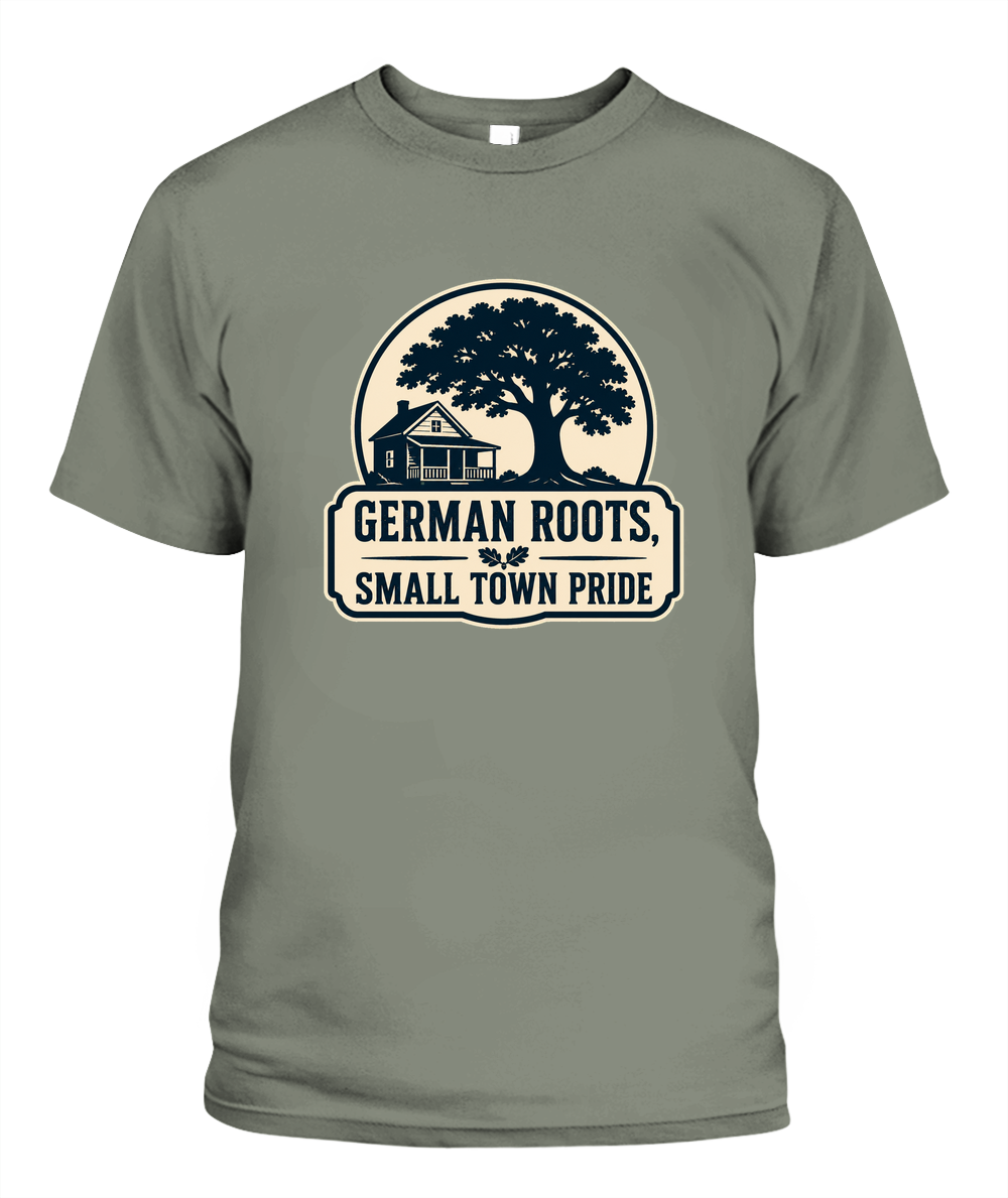 German Roots, Small Town Pride — T-Shirt in Moss