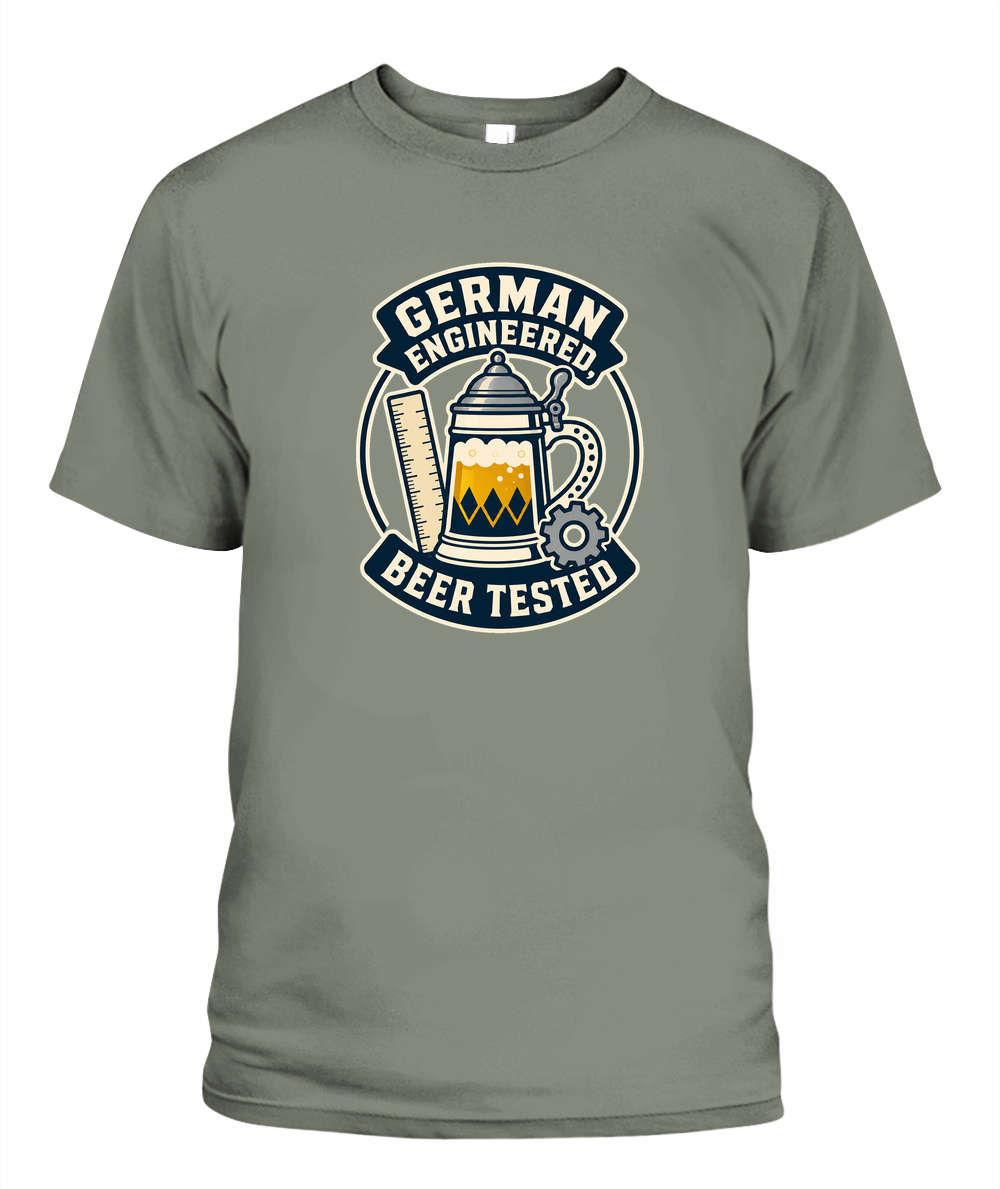 German Engineered, Beer Tested — T-Shirt in Moss