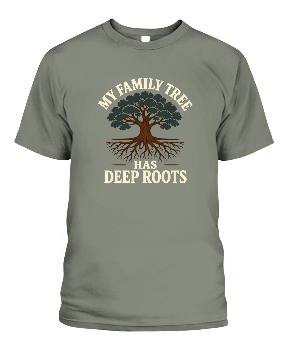 My Family Tree Has Deep Roots — T-Shirt in Moss