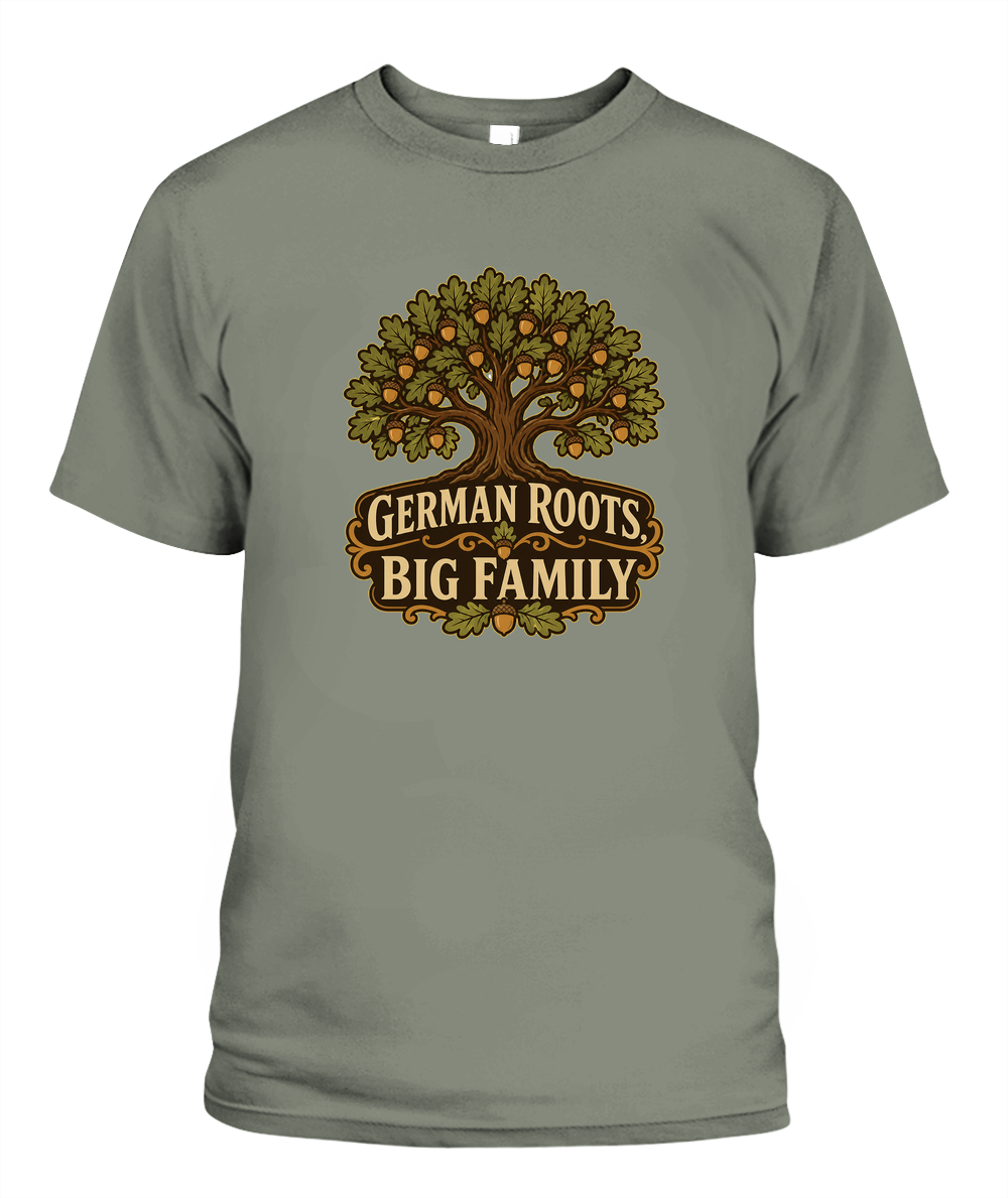 German Roots, Big Family — T-Shirt in Moss