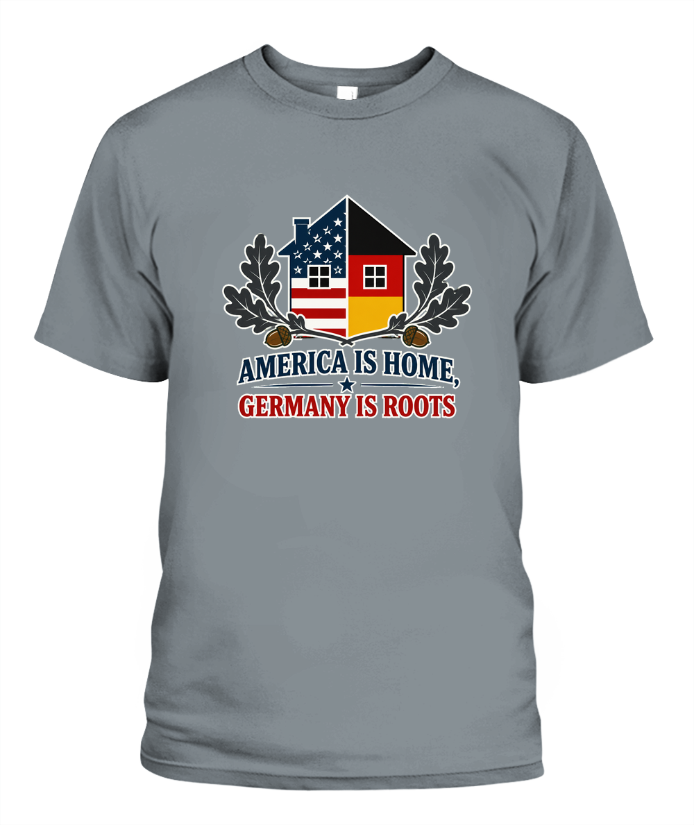 America Is Home, Germany Is Roots — T-Shirt in Granite