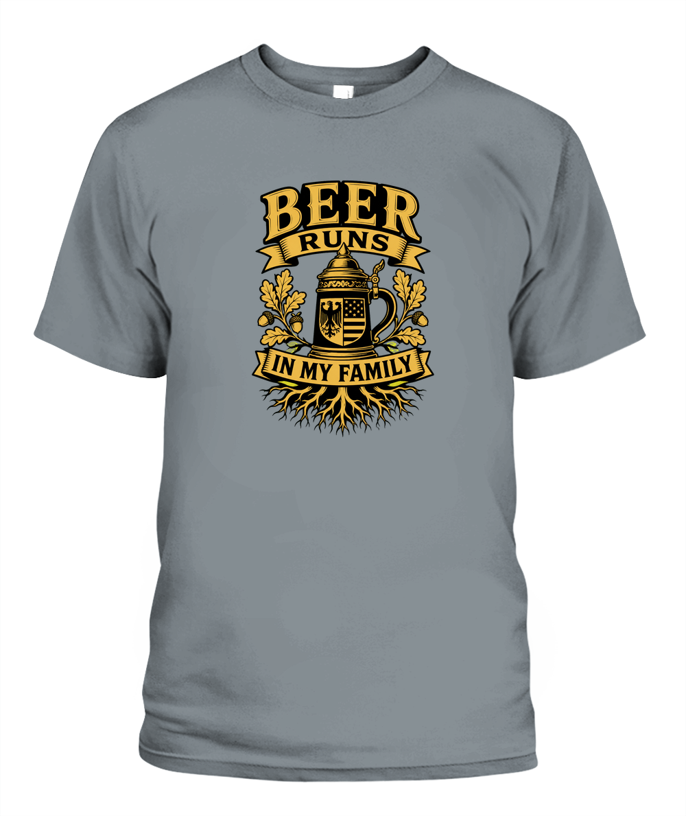 Beer Runs In My Family — T-Shirt in Blue Jean