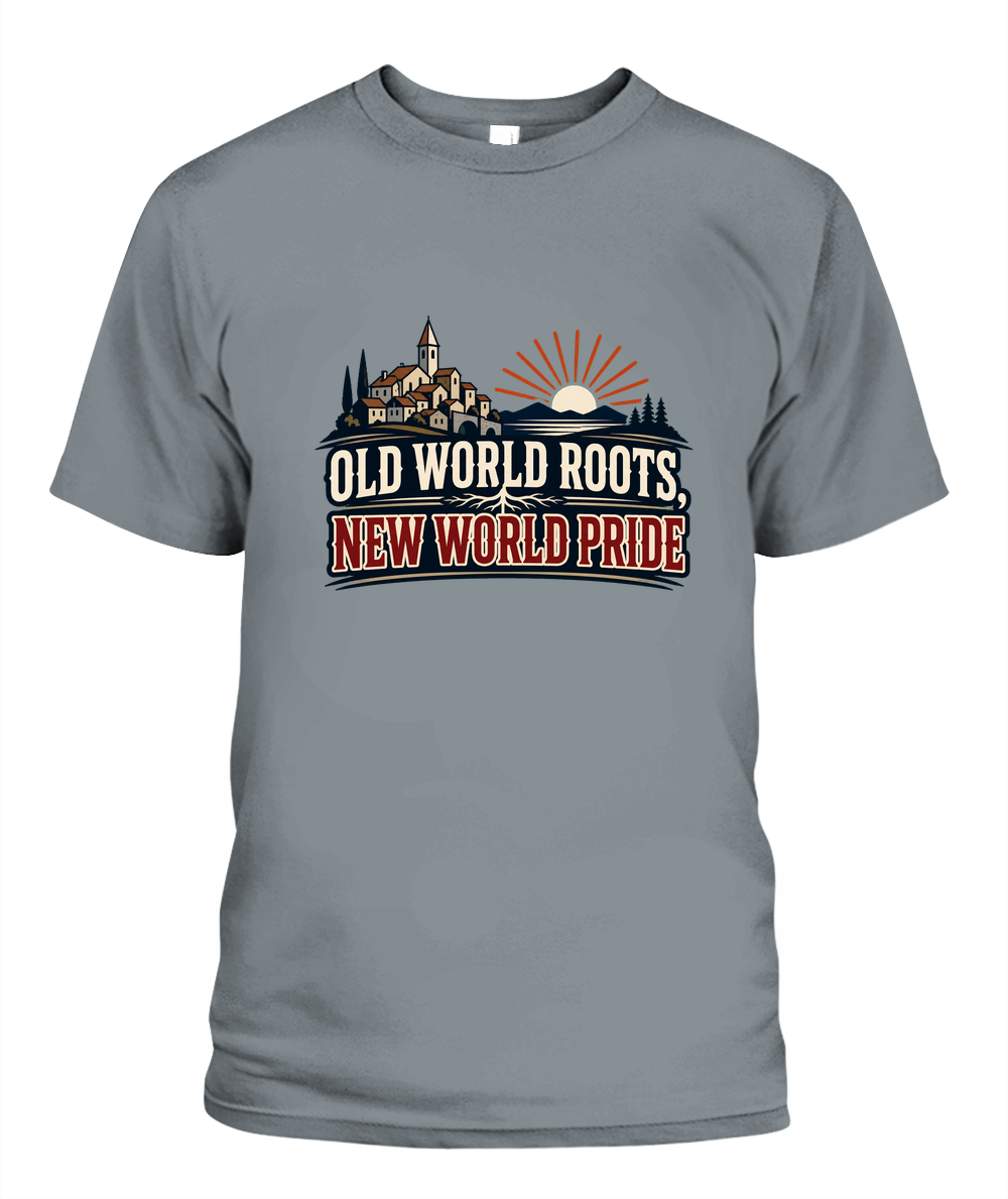 Old World Roots, New World Pride — T-Shirt in Granite