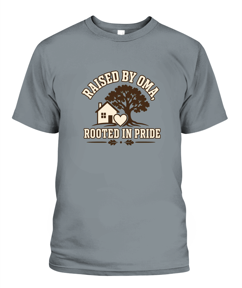 Raised By Oma, Rooted In Pride — T-Shirt in Granite