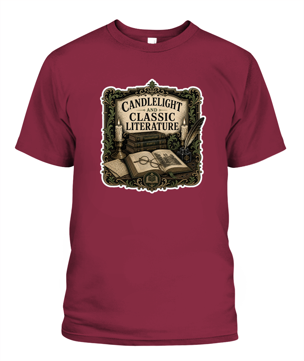 Candlelight and Classic Literature Book Lover T-Shirt | Reading Gift