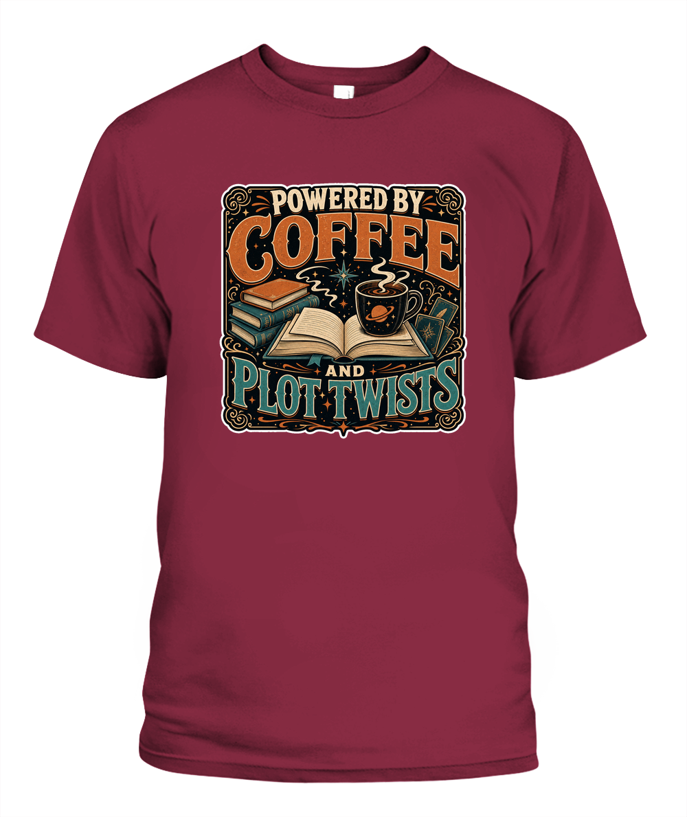 Powered by Coffee and Plot Twists Book Lover T-Shirt | Reading Gift