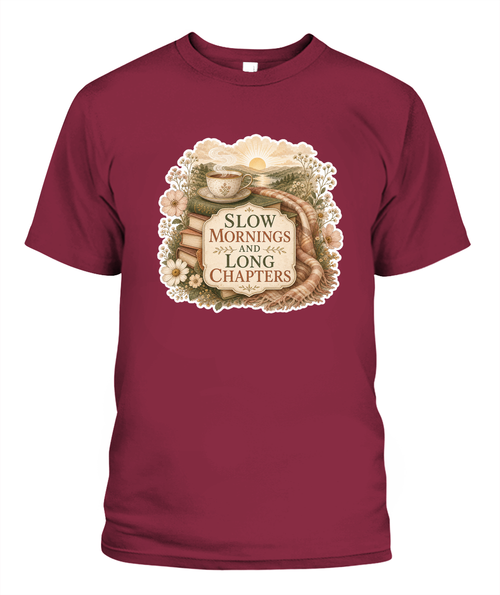 Slow Mornings and Long Chapters Book Lover T-Shirt | Reading Gift
