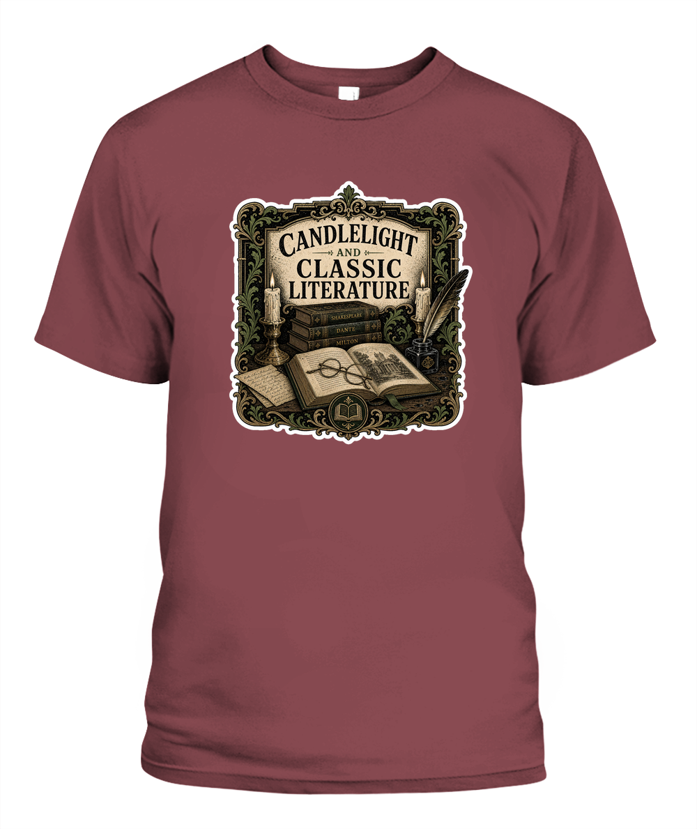 Candlelight and Classic Literature Book Lover T-Shirt | Reading Gift