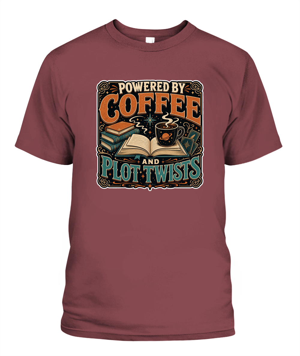 Powered by Coffee and Plot Twists Book Lover T-Shirt | Reading Gift