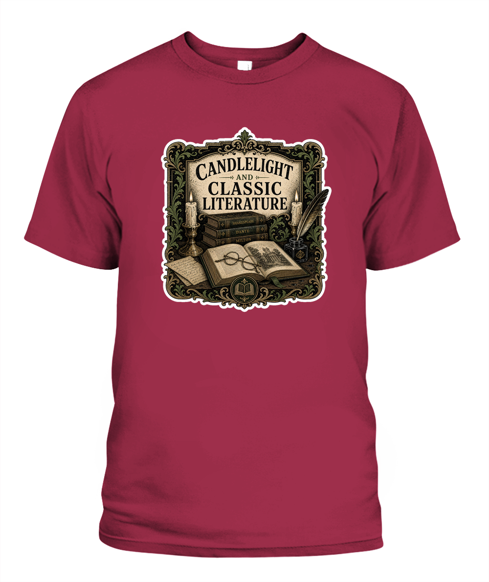 Candlelight and Classic Literature Book Lover T-Shirt | Reading Gift