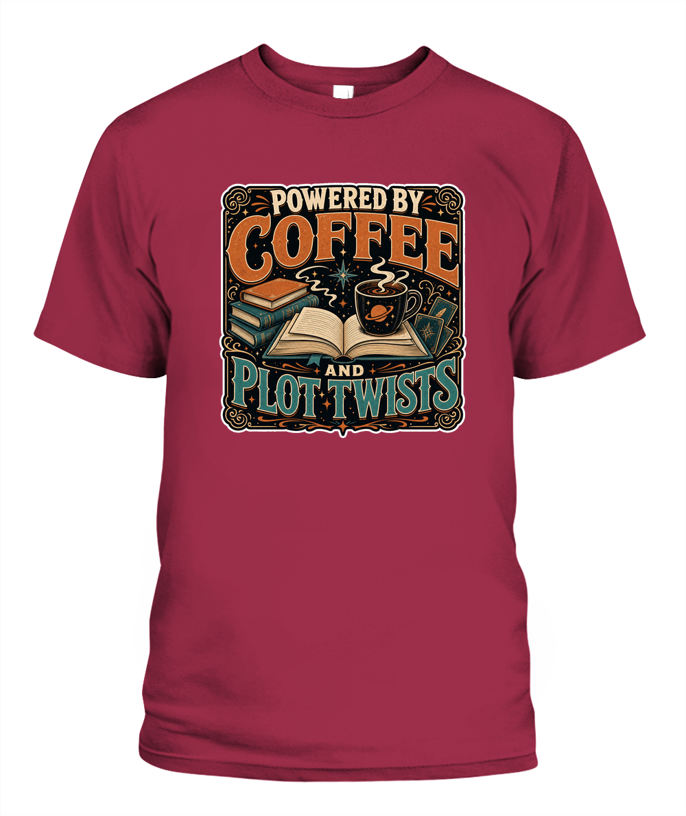 Powered by Coffee and Plot Twists Book Lover T-Shirt | Reading Gift