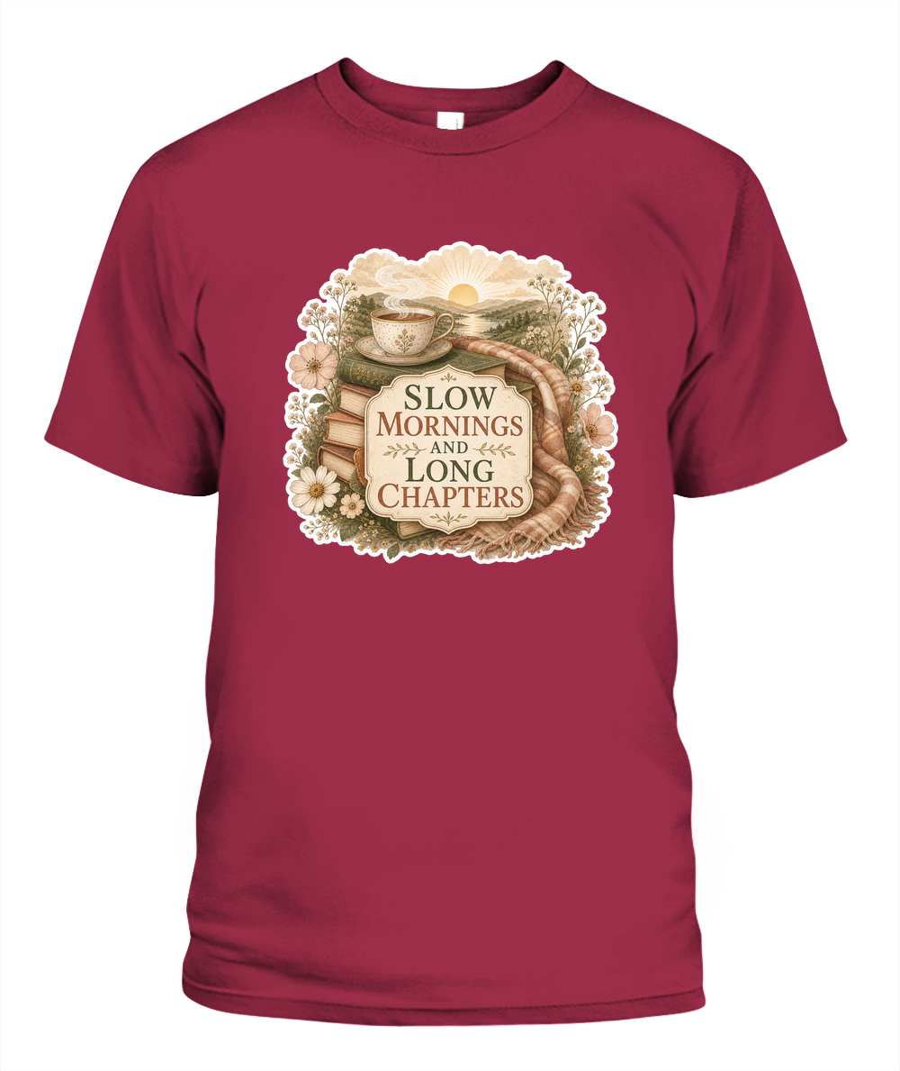 Slow Mornings and Long Chapters Book Lover T-Shirt | Reading Gift