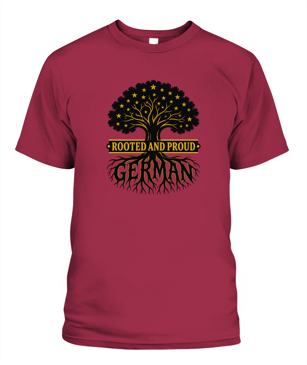 Rooted And Proud German — T-Shirt in Crimson