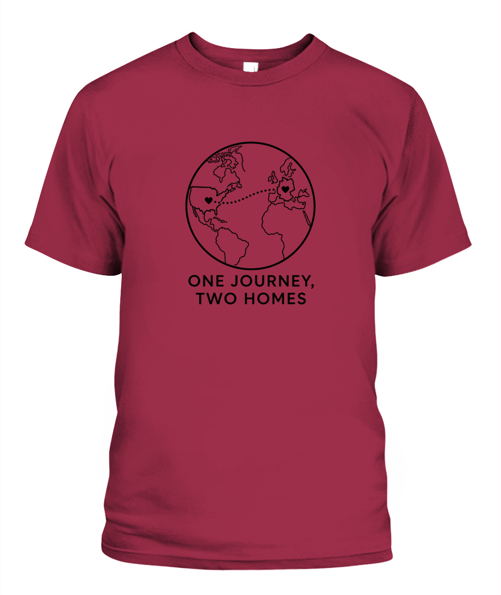 One Journey, Two Homes — T-Shirt in Crimson