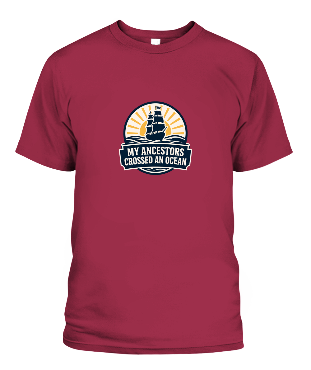 My Ancestors Crossed An Ocean — T-Shirt in Crimson