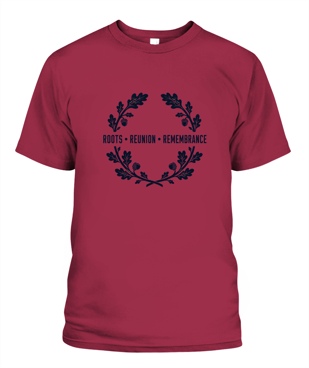 Roots, Reunion, Remembrance — T-Shirt in Crimson