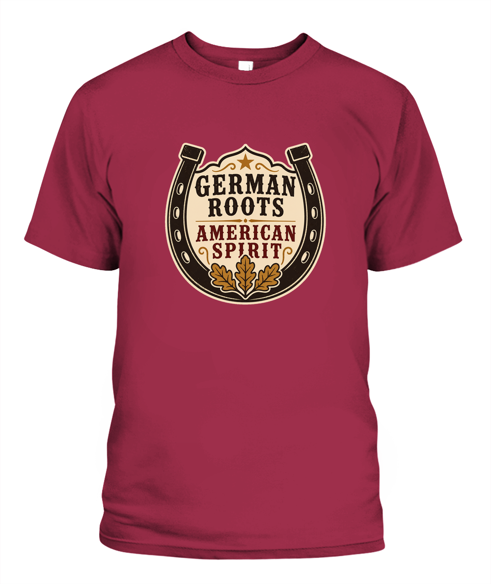 German Roots, American Spirit — T-Shirt in Crimson
