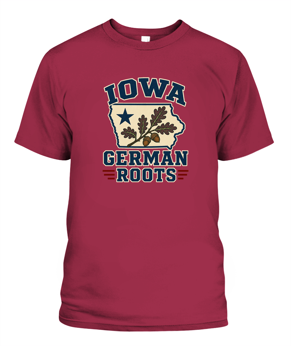 Iowa German Roots — T-Shirt in Crimson