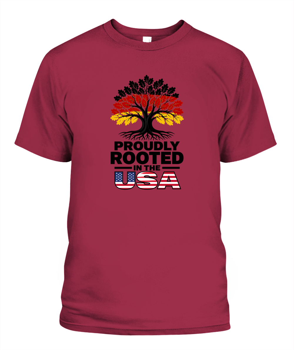 Proudly Rooted In The USA — T-Shirt in Crimson