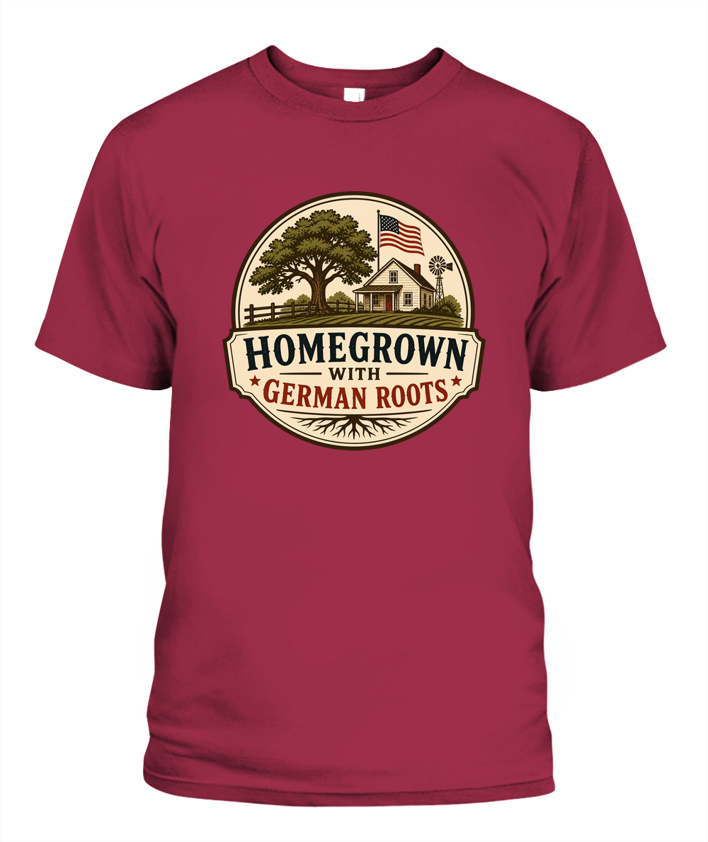 Homegrown With German Roots — T-Shirt in Crimson