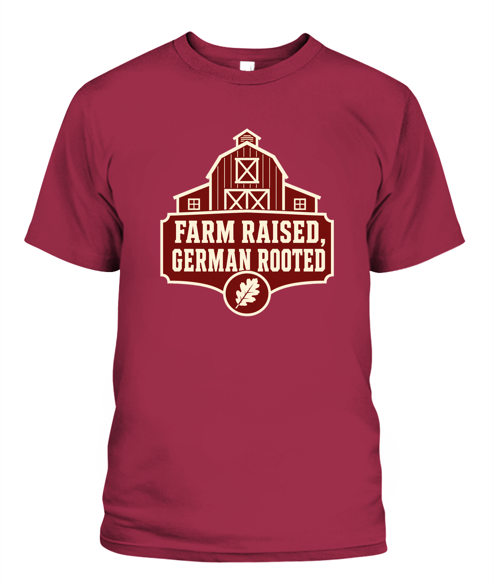 Farm Raised, German Rooted — T-Shirt in Crimson
