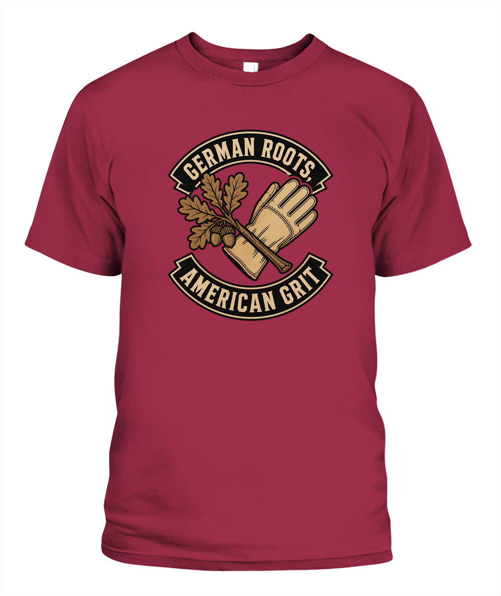 German Roots, American Grit — T-Shirt in Crimson