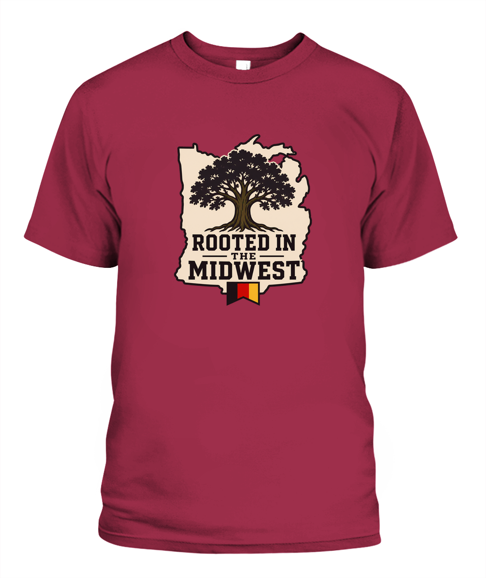 Rooted In The Midwest — T-Shirt in Crimson