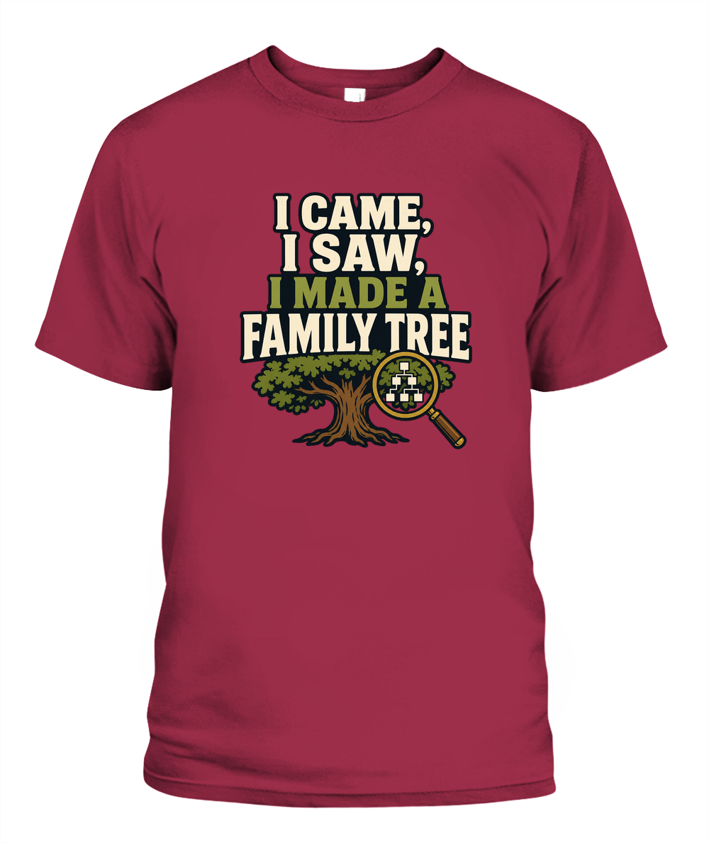 I Came, I Saw, I Made A Family Tree — T-Shirt in Crimson