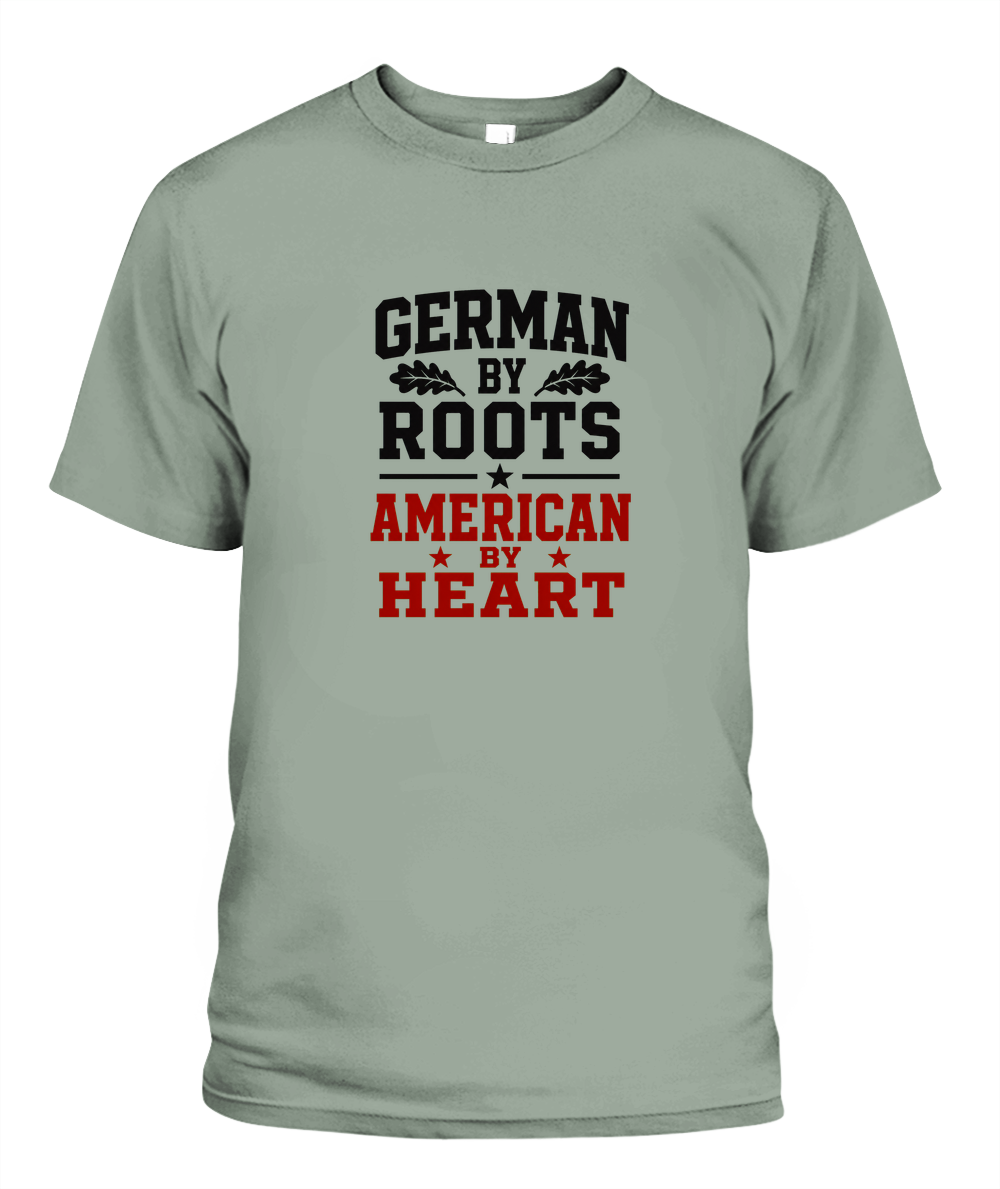 German By Roots, American By Heart — T-Shirt in Bay
