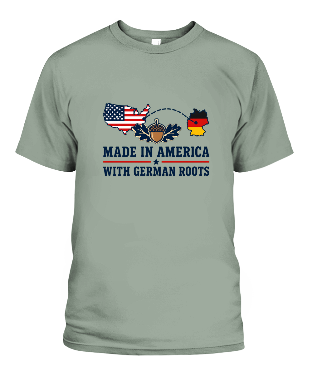 Made In America With German Roots — T-Shirt in Bay