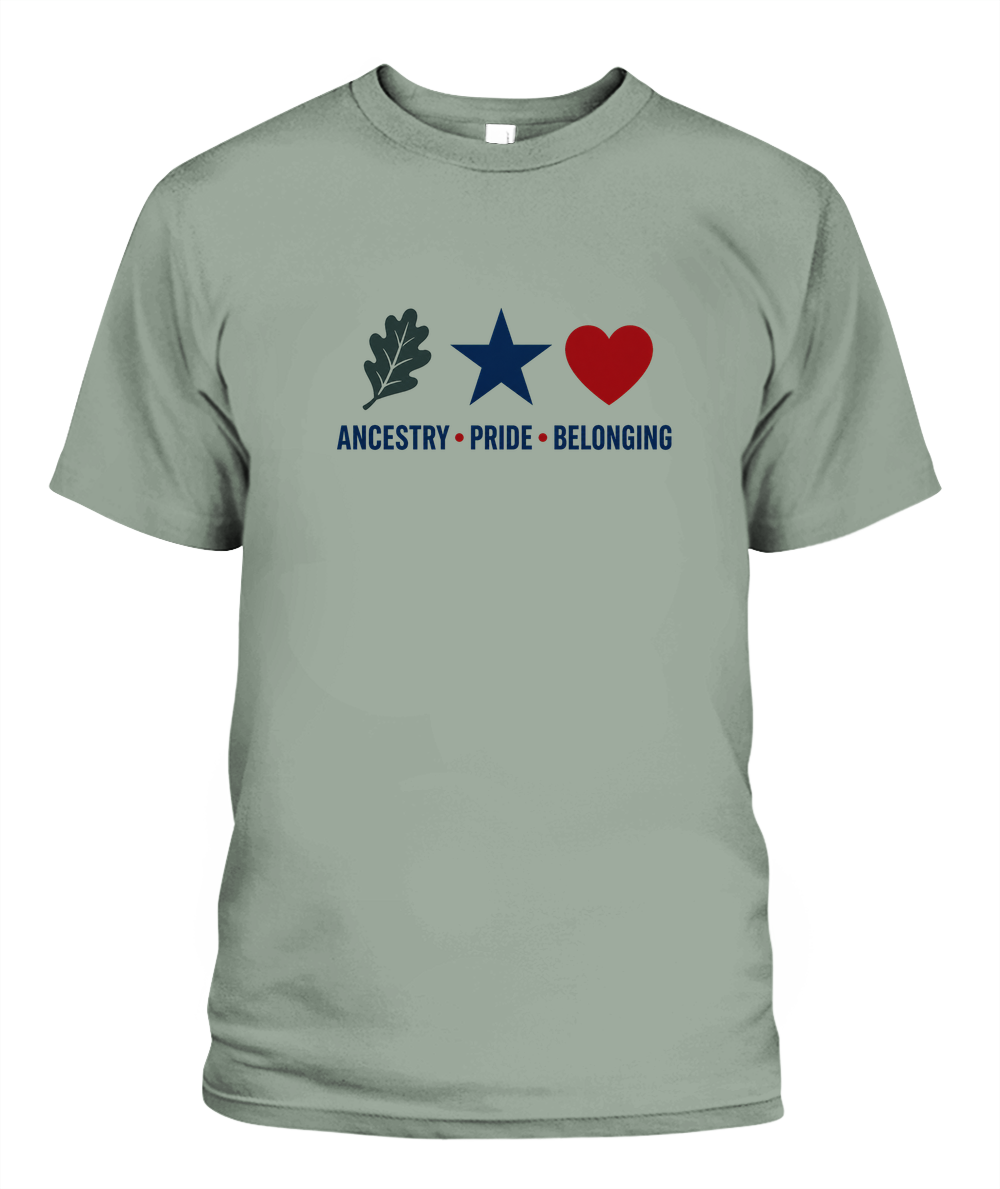 Ancestry, Pride, Belonging — T-Shirt in Bay