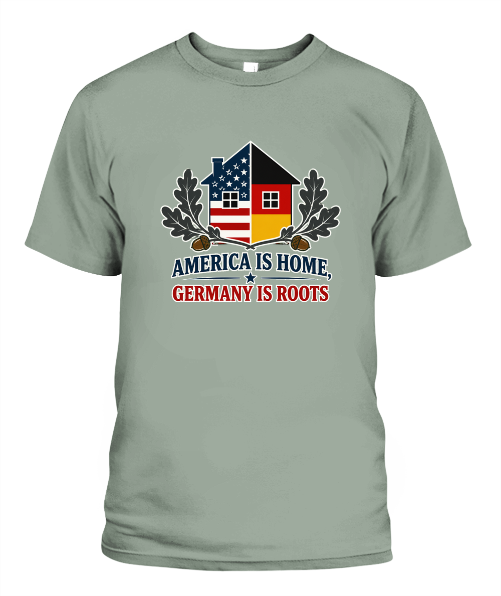 America Is Home, Germany Is Roots — T-Shirt in Bay