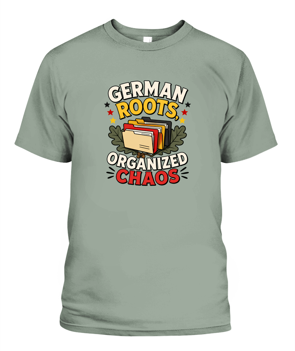 German Roots, Organized Chaos — T-Shirt in Bay