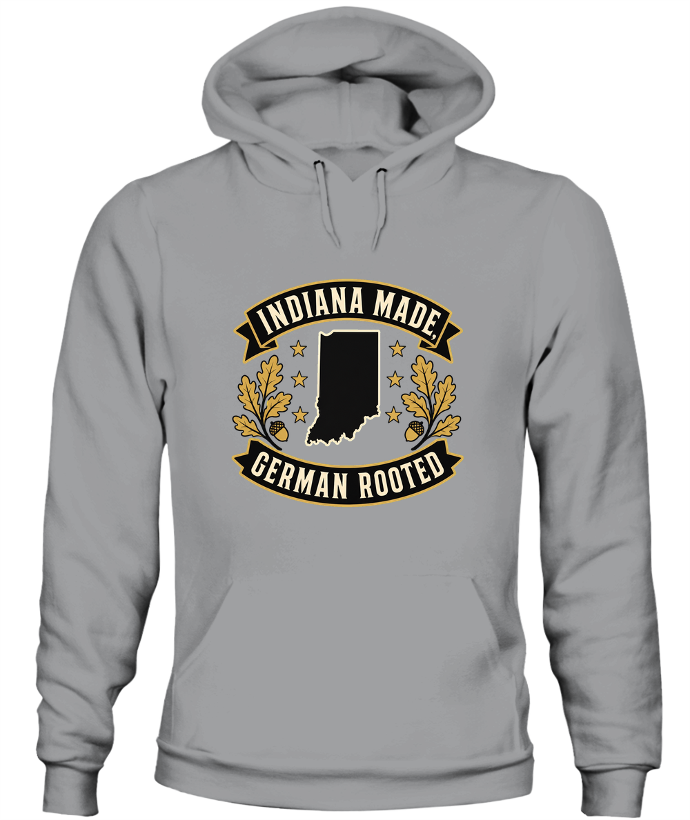 Indiana Made, German Rooted — Hoodie in Sport Grey