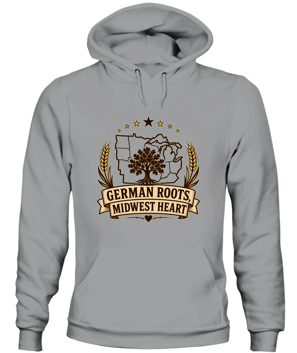 German Roots, Midwest Heart — Hoodie in Sport Grey