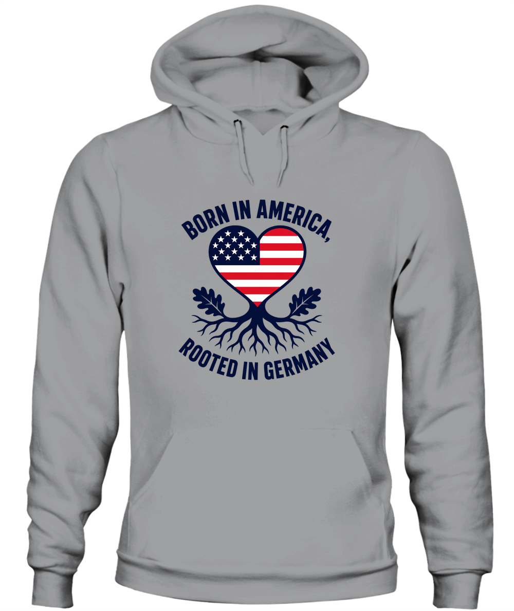 Born In America, Rooted In Germany — Hoodie in Sport Grey