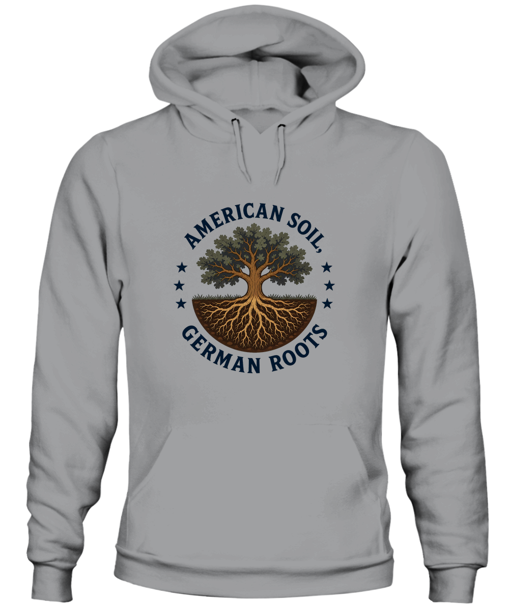 American Soil, German Roots — Hoodie in Sport Grey