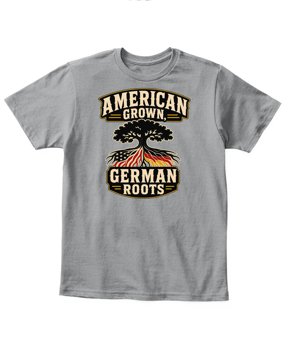 American Grown, German Roots — Kid's T Shirt in Sport Grey
