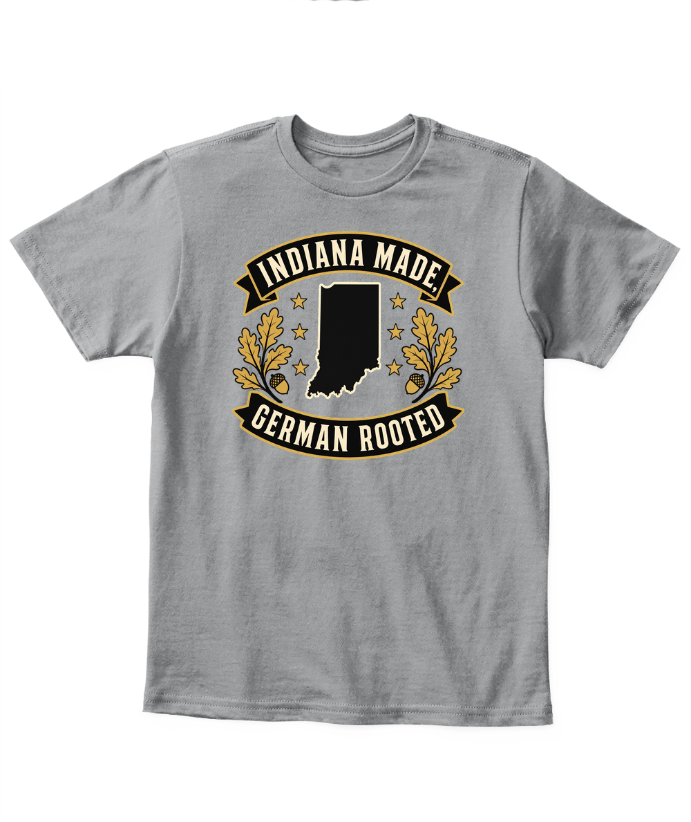 Indiana Made, German Rooted — Kid's T Shirt in Sport Grey