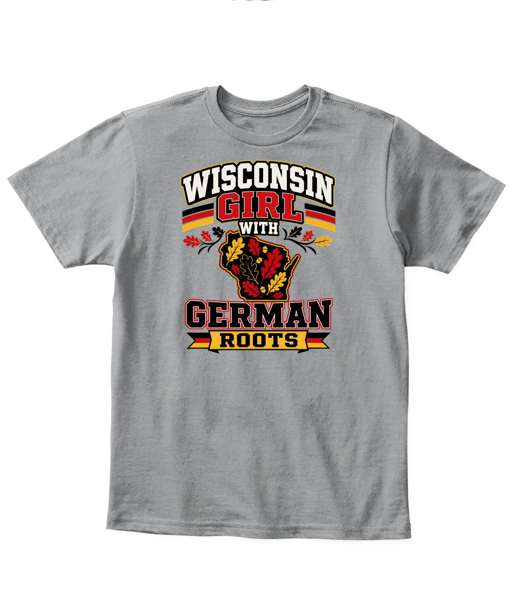 Wisconsin Girl With German Roots — Kid's T Shirt in Sport Grey