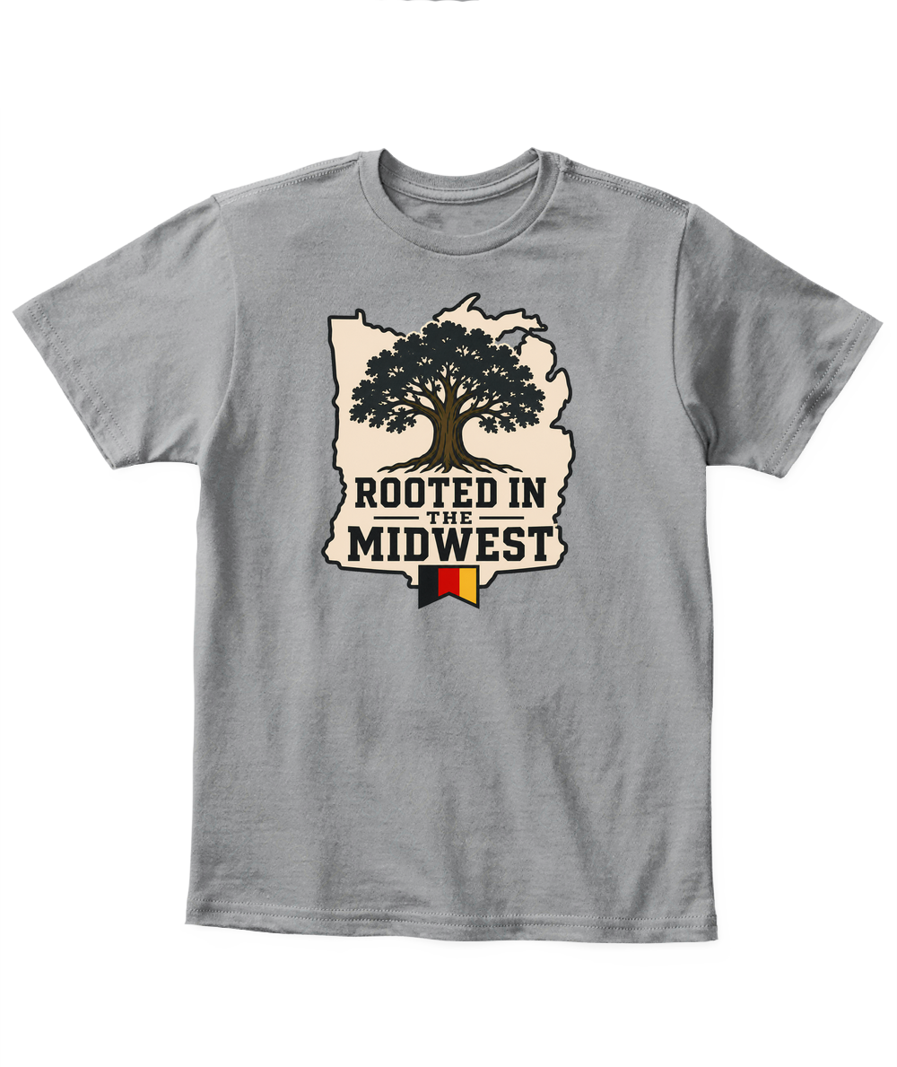 Rooted In The Midwest — Kid's T Shirt in Sport Grey