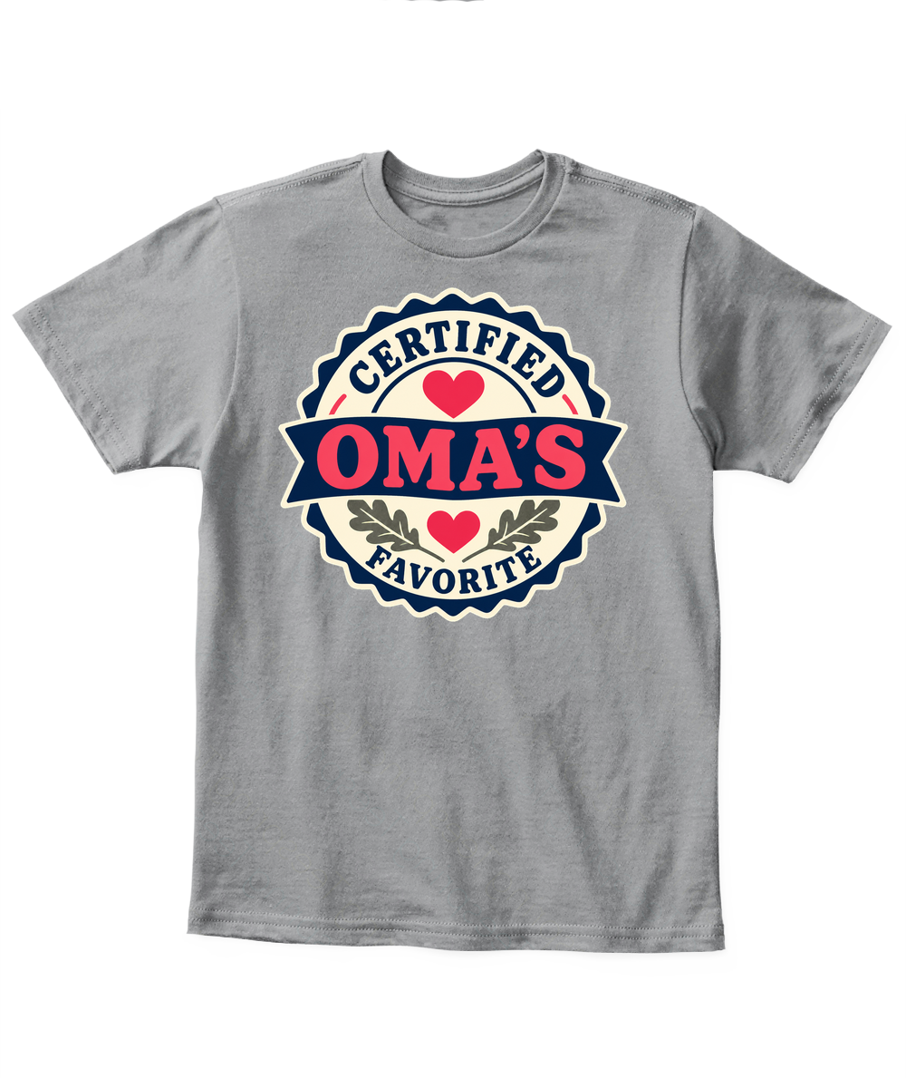 Certified Oma's Favorite — Kid's T Shirt in Sport Grey